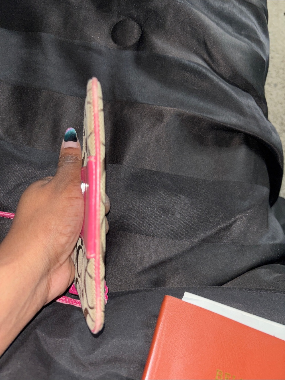 Coach Brown Signature Canvas Wristlet with Pink Leather Trim - Picture 4 of 7